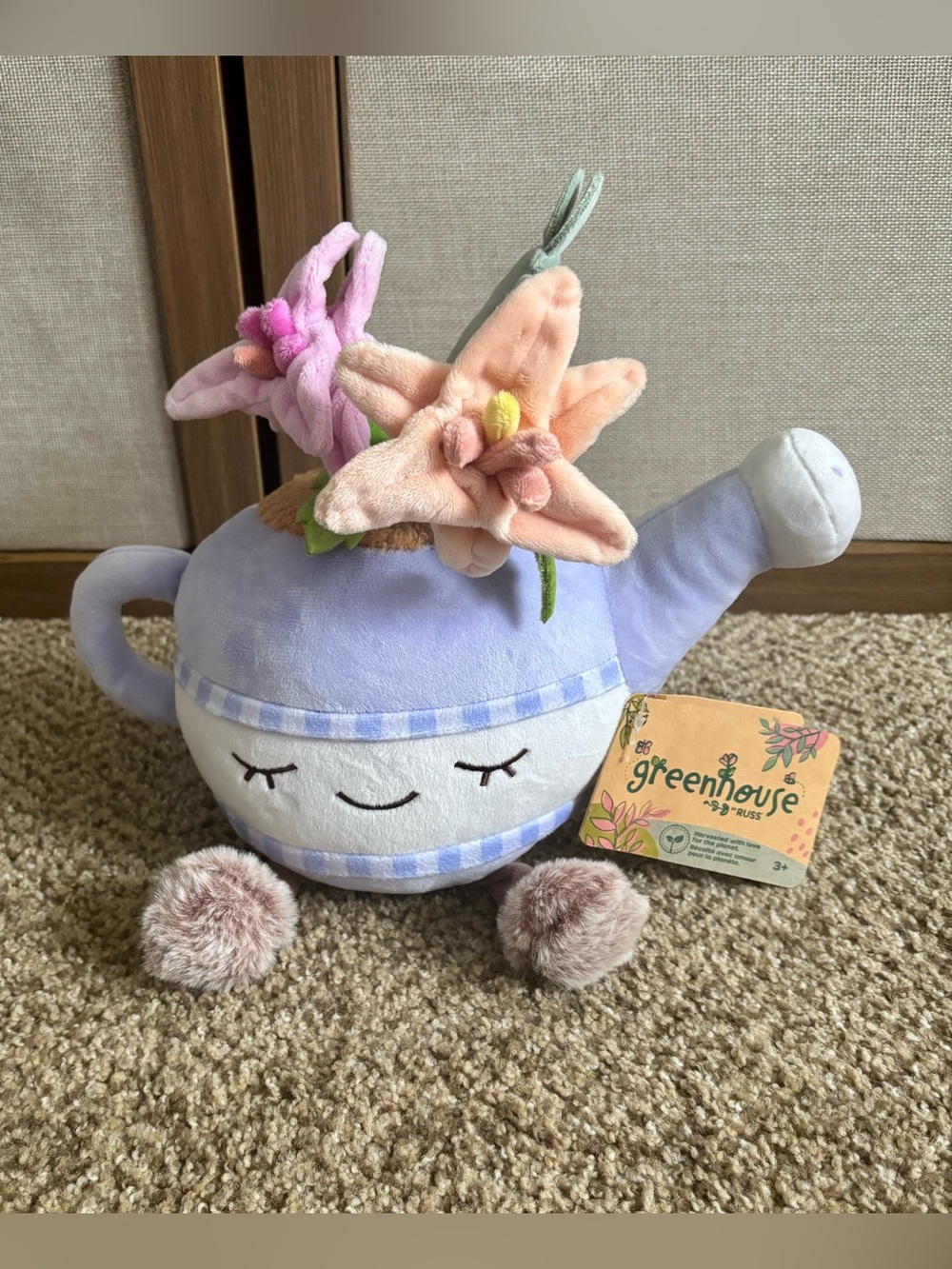 RARE 10” Russ Greenhouse Plush Plant Lilies Watering Can
